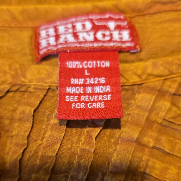 Red Ranch Orange Buttoned Ribbed 3/4 Sleeve Tunic L - Picture 2 of 4